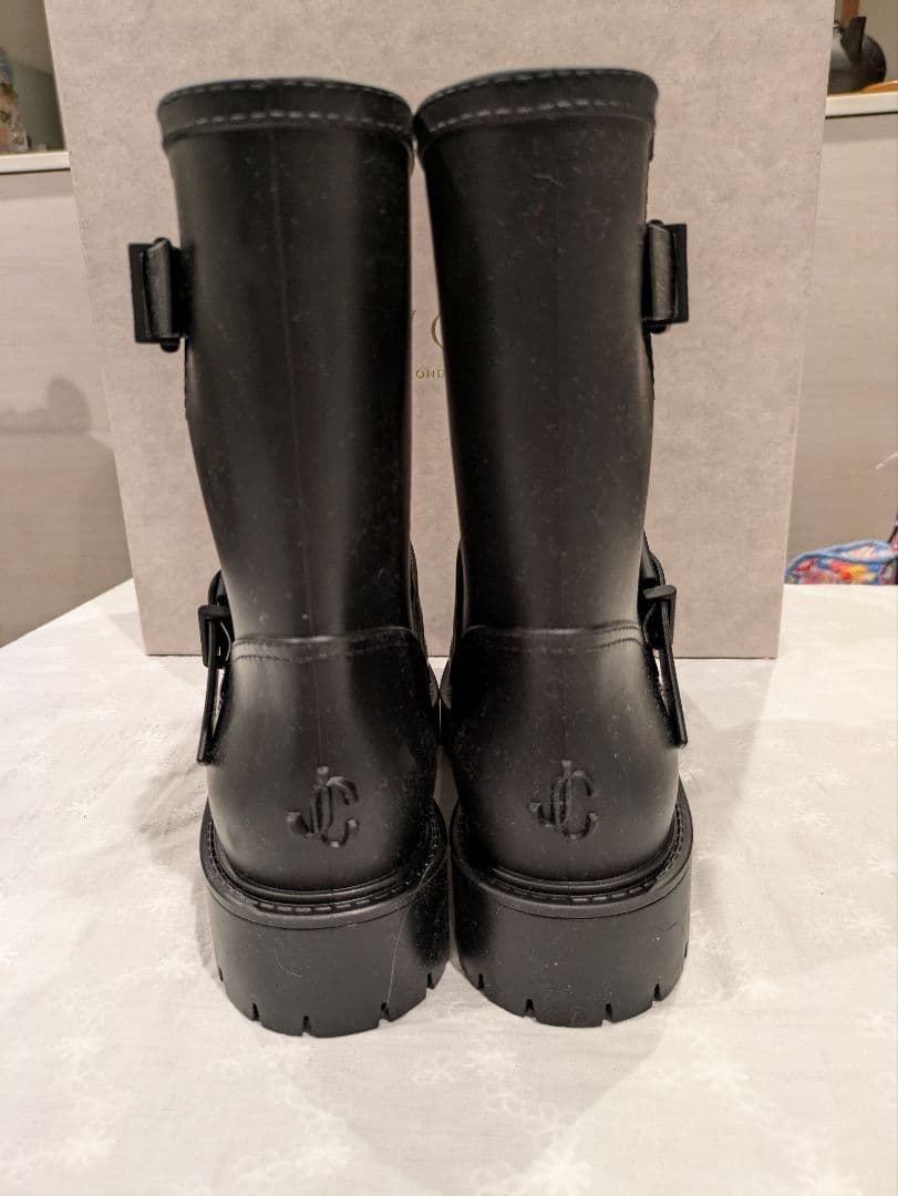 ❤ジミーチュウJIMMY CHOO厚底レインブーツ 黒 （24センチ）梅雨時重宝