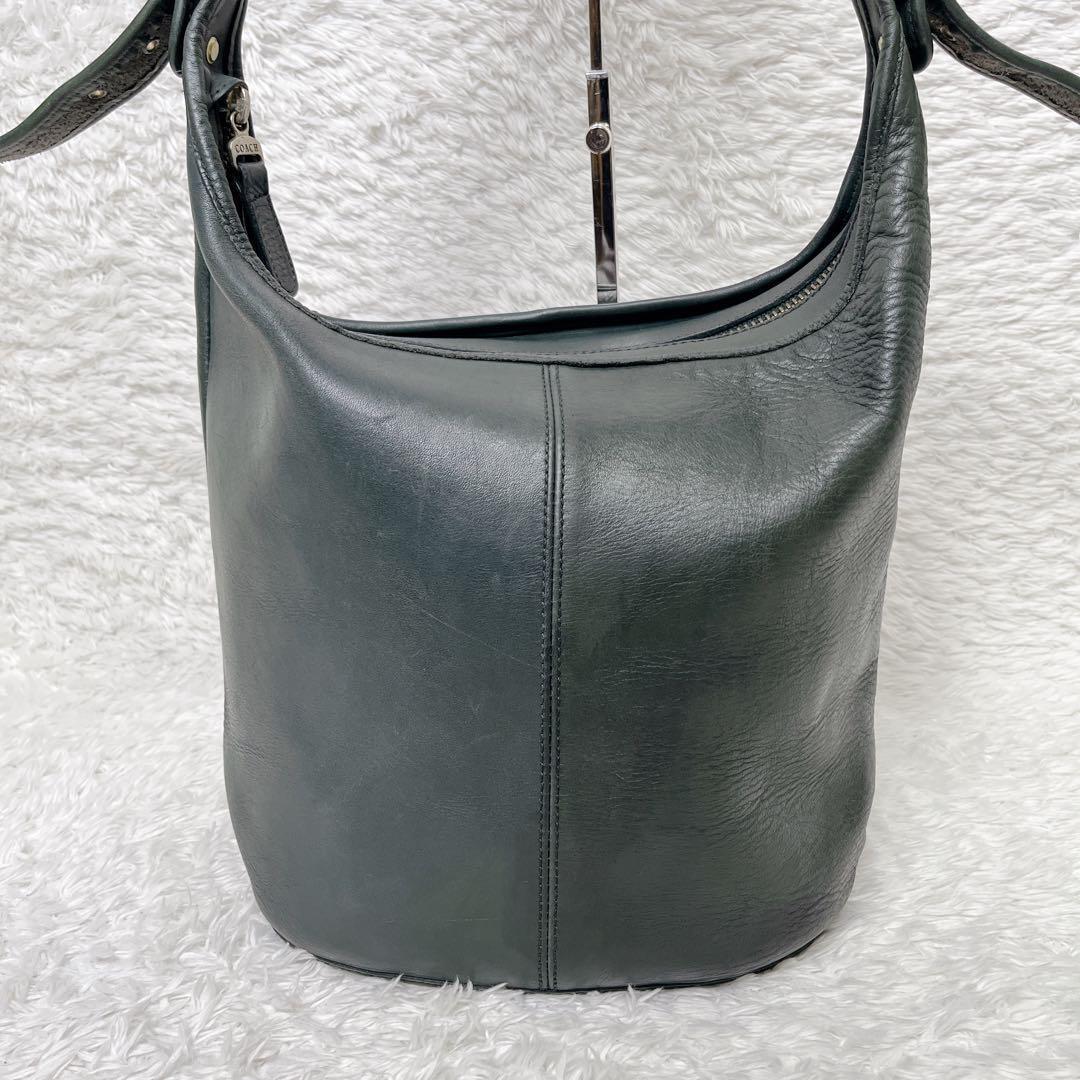 希少色　オールドコーチ　バケツ型　レザー　ショルダーバッグ　ダークグリーン