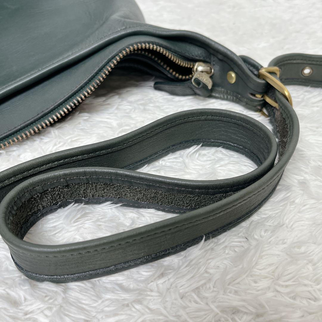 希少色　オールドコーチ　バケツ型　レザー　ショルダーバッグ　ダークグリーン