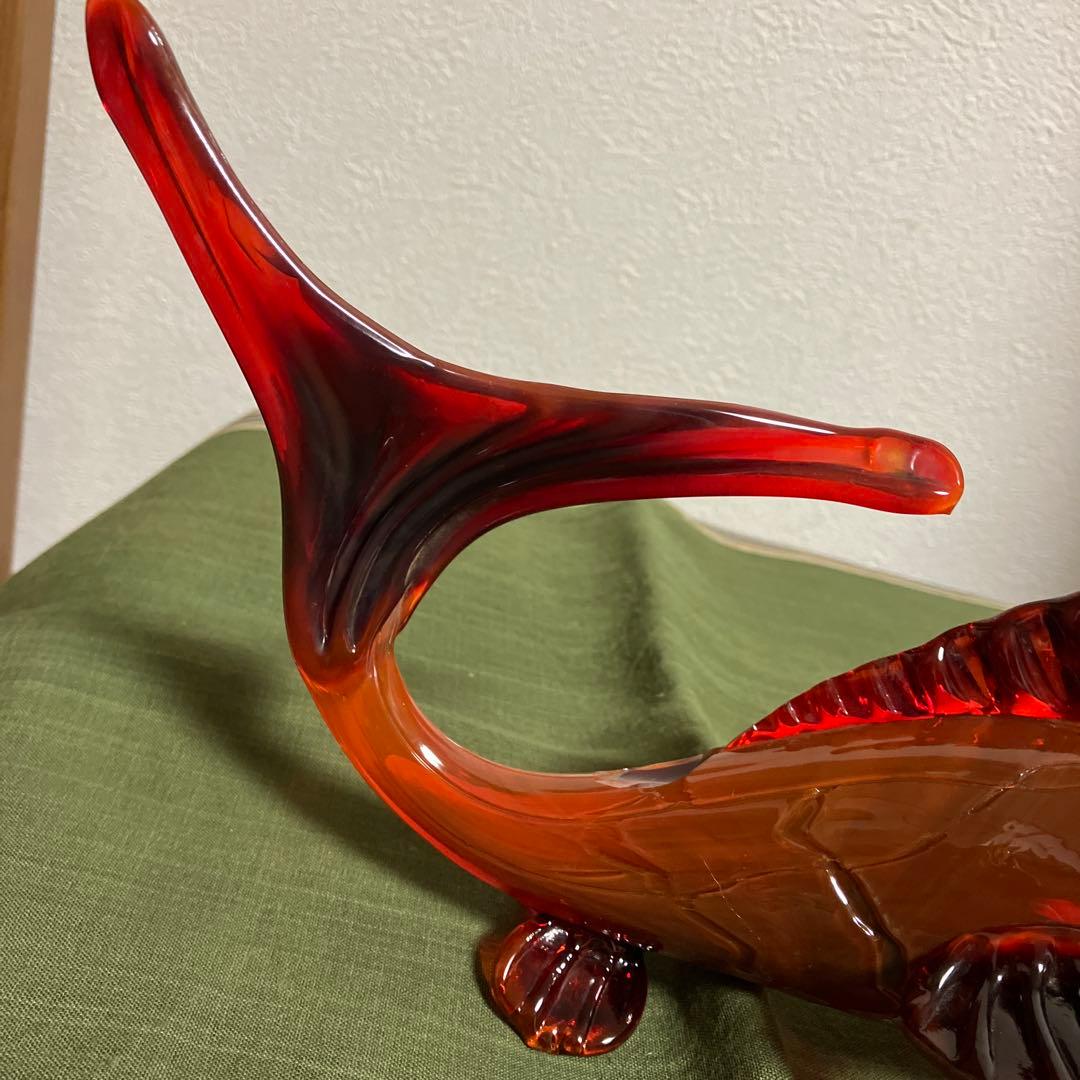 置物　古ガラス　鯉　古美術