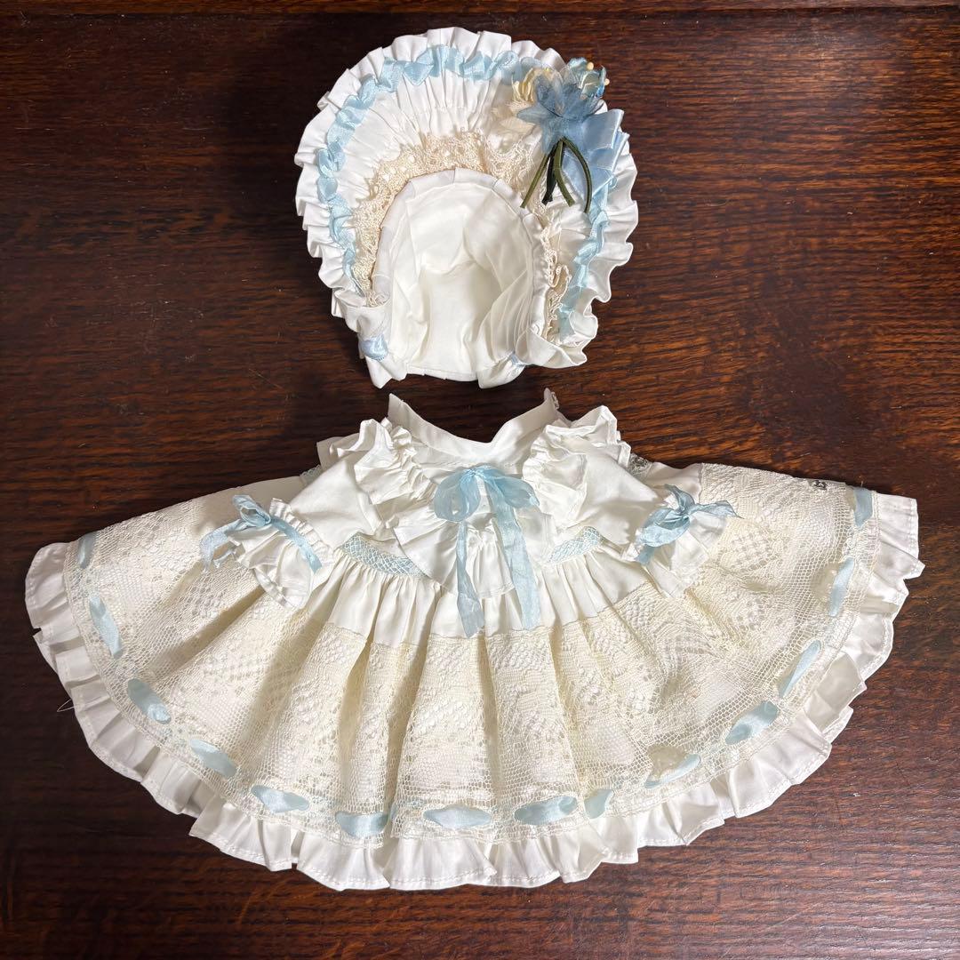 アンティークドール ビスクドール ドレス ボネ ブルー リボン レース