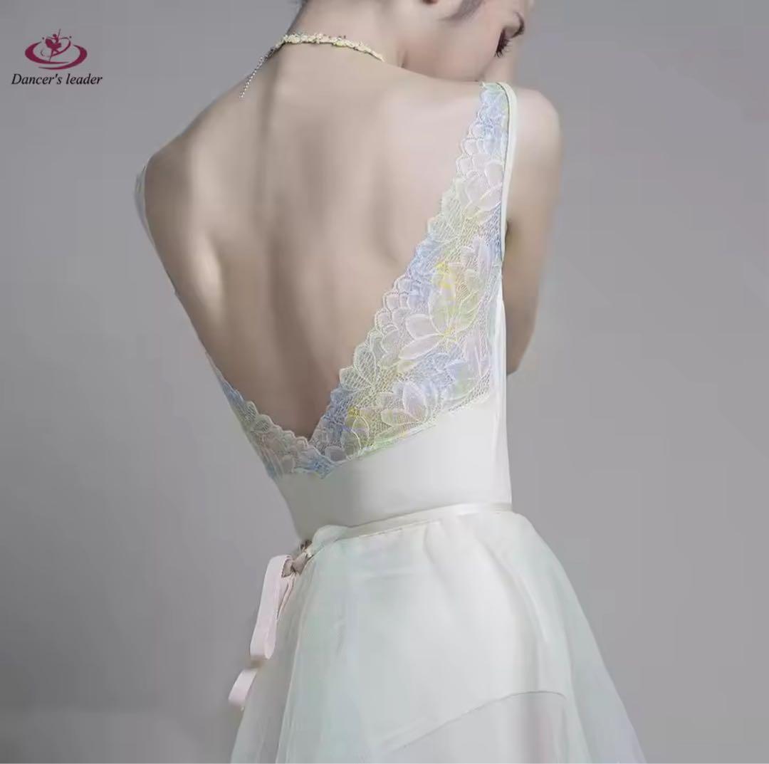 Dancer's leader レース付きバレエレオタード ライムイエロー XS