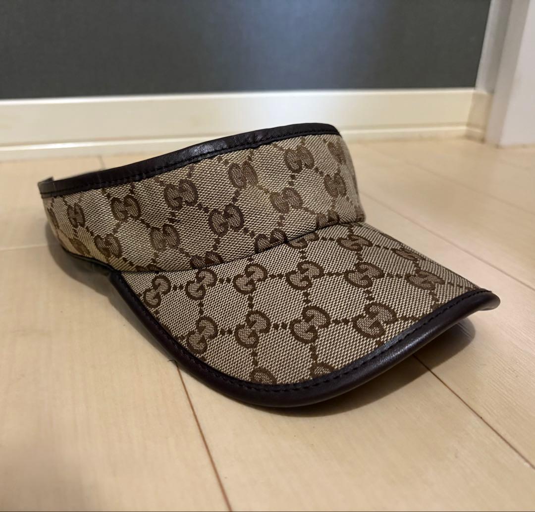 【美品】GUCCI グッチ サンバイザー GGキャンバス Lサイズ シェリー