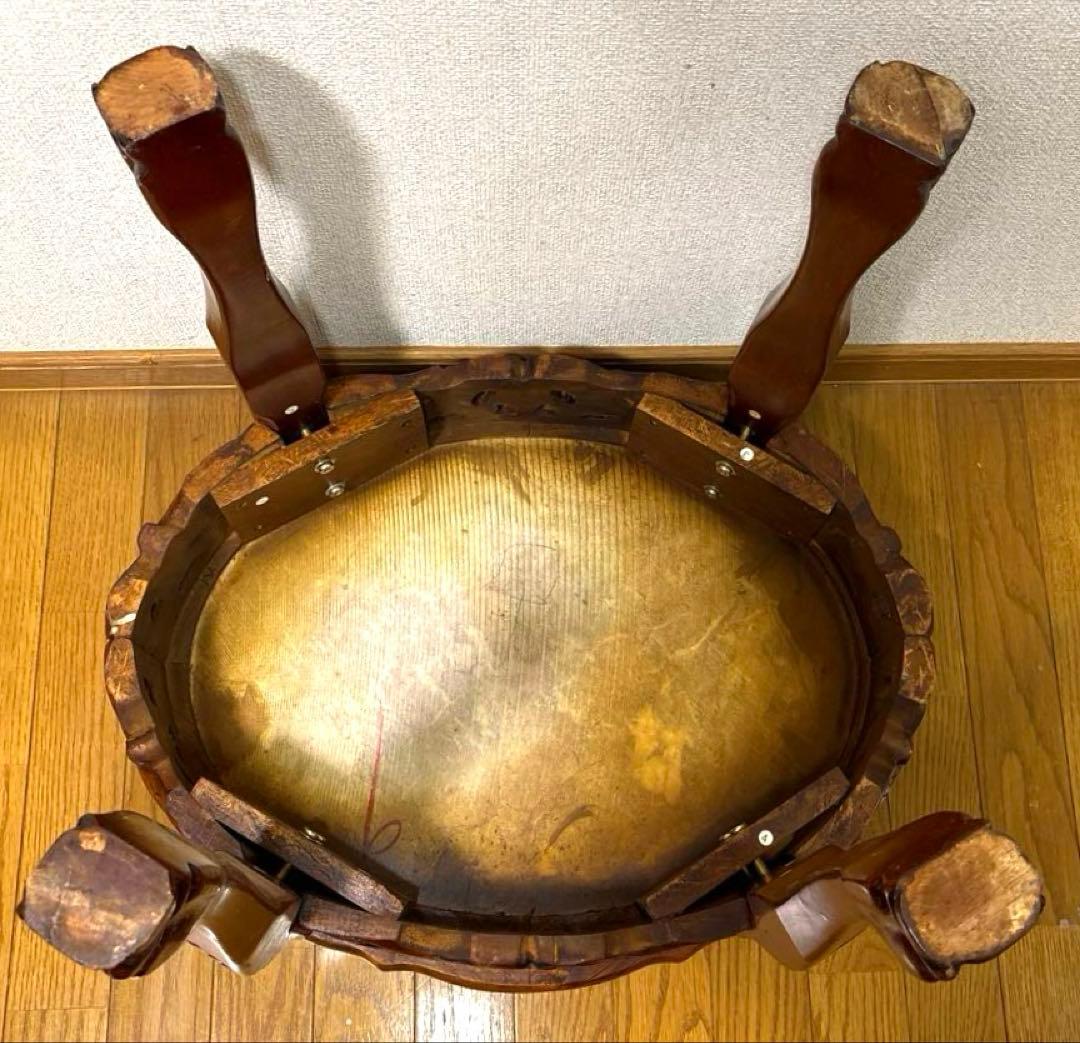 サイドテーブル 木彫り 大理石 テーブル アンティーク