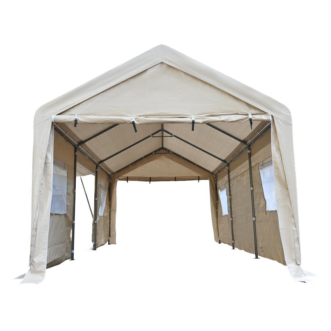 【UV·防水 上開きドア】車庫テント ガレージテント 3×6m【ベージュ】