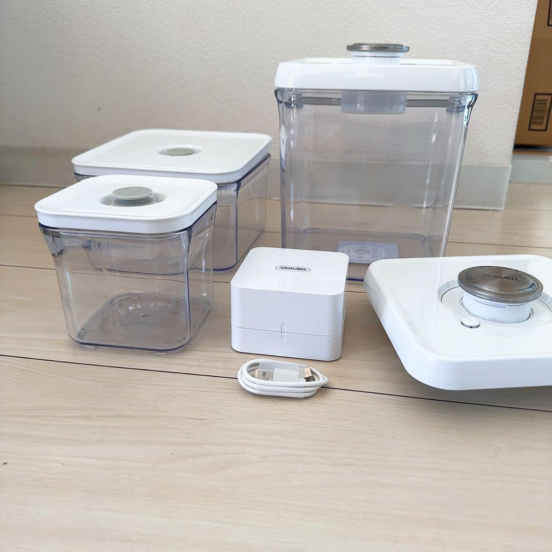 【全自動真空ポンプ機付】VAKUENプレミアム真空保存容器&ポンプ機付6点セット