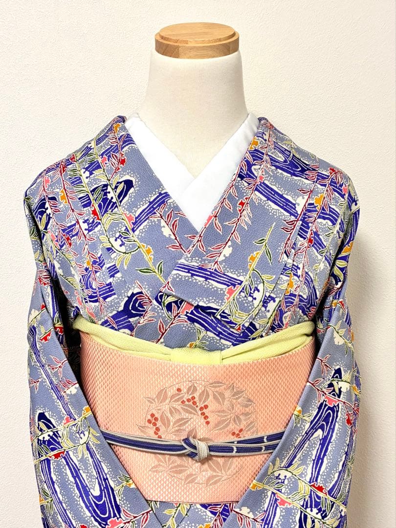 セット　小紋雪持ち柳と流水＋名古屋帯紅白南天