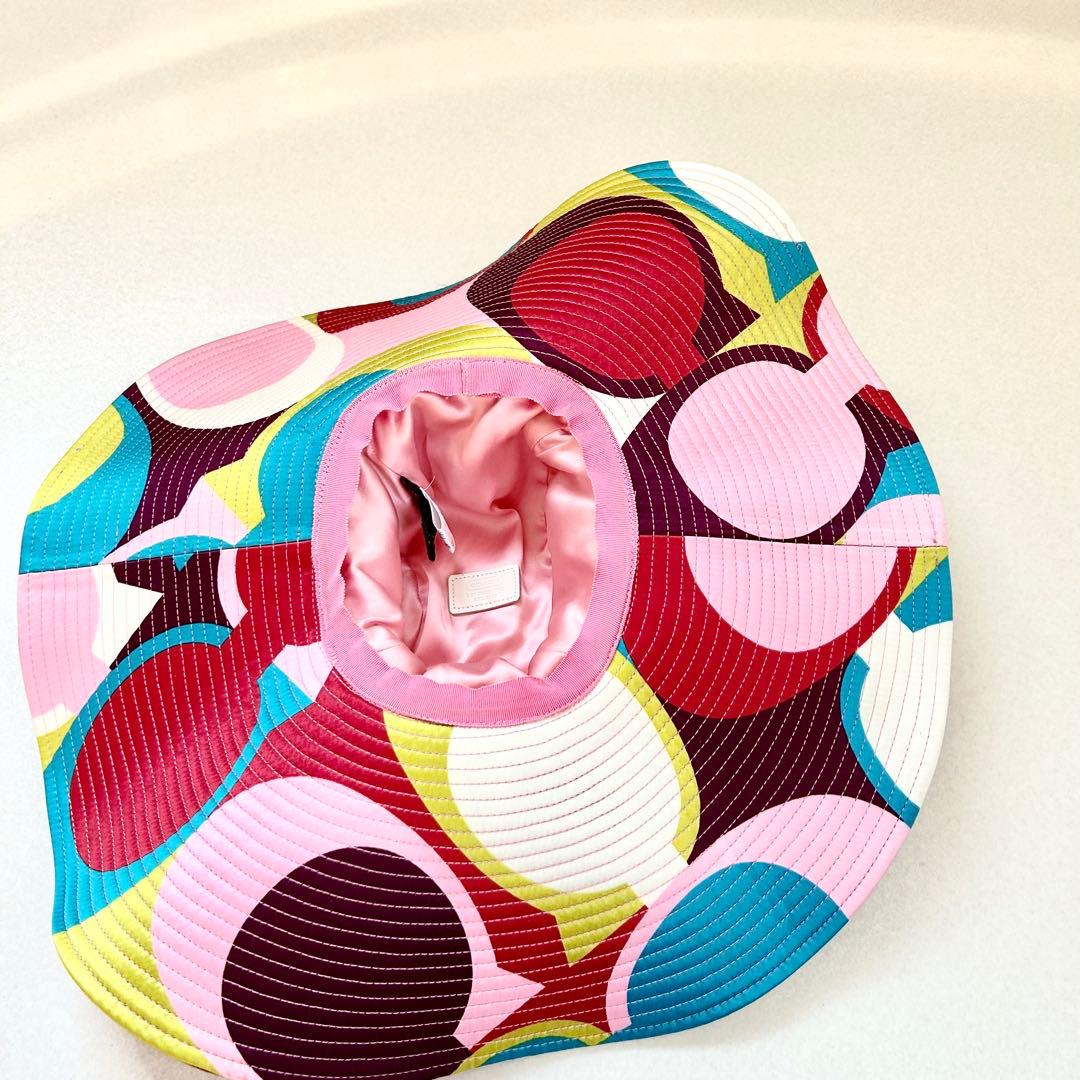 希少✨coach コーチ シグネチャー マルチカラー ハット つば広帽 シルク