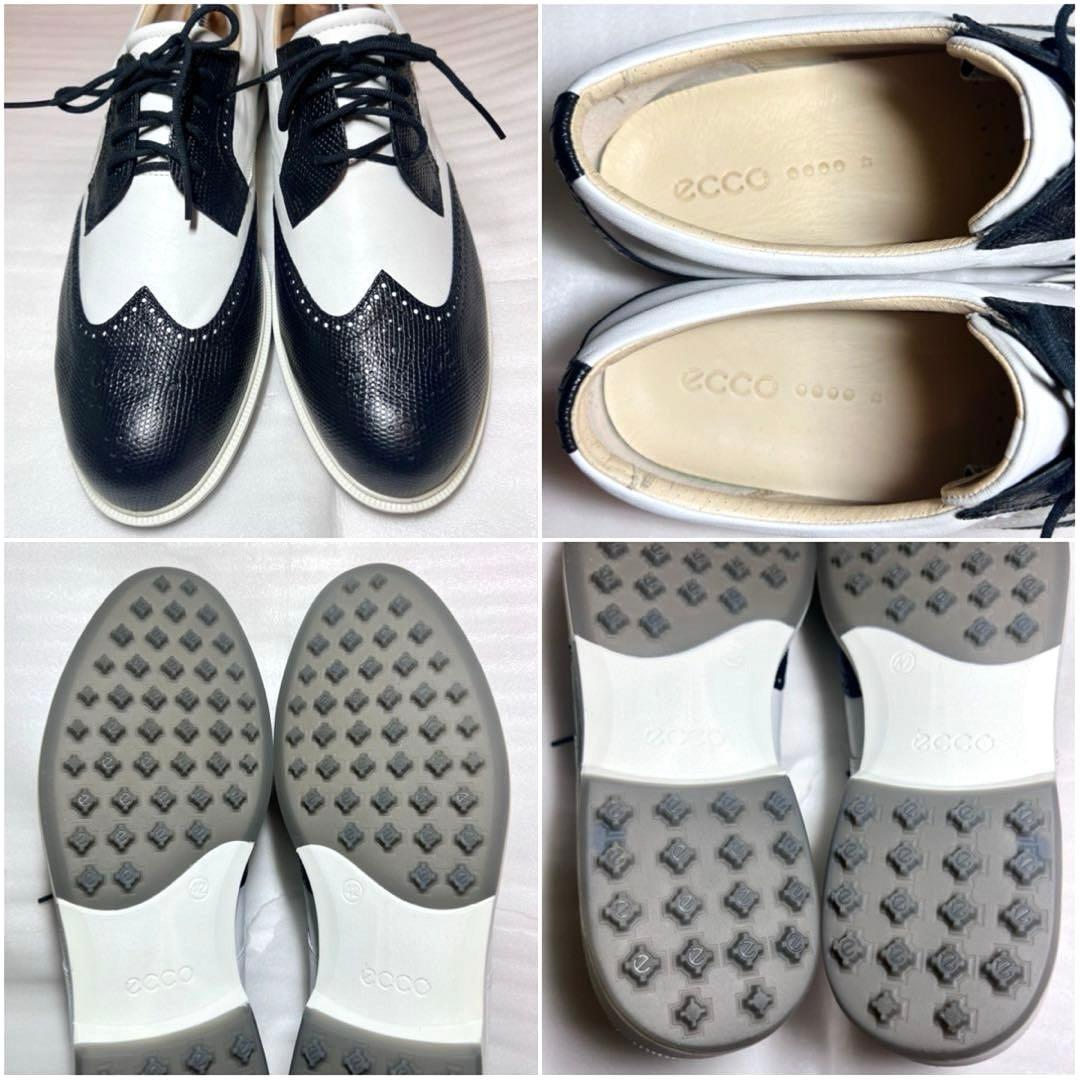 【未使用級】エコー クラシックハイブリッドゴルフシューズ ウイングチップ シボ革