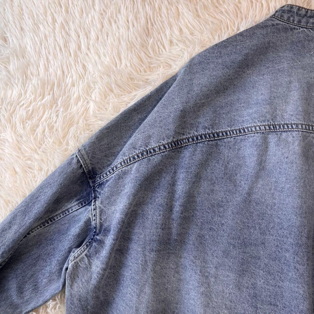 PUAL CE CIN ヴィンテージライクデニムバンドカラーシャツ　ゆったり