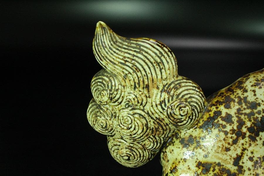 白備前 双獅子 置物 骨董 古美術 在銘(K-YC509)