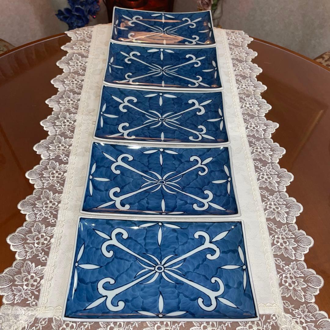 源右衛門　深付俵唐草　長角皿　5枚セット　未使用