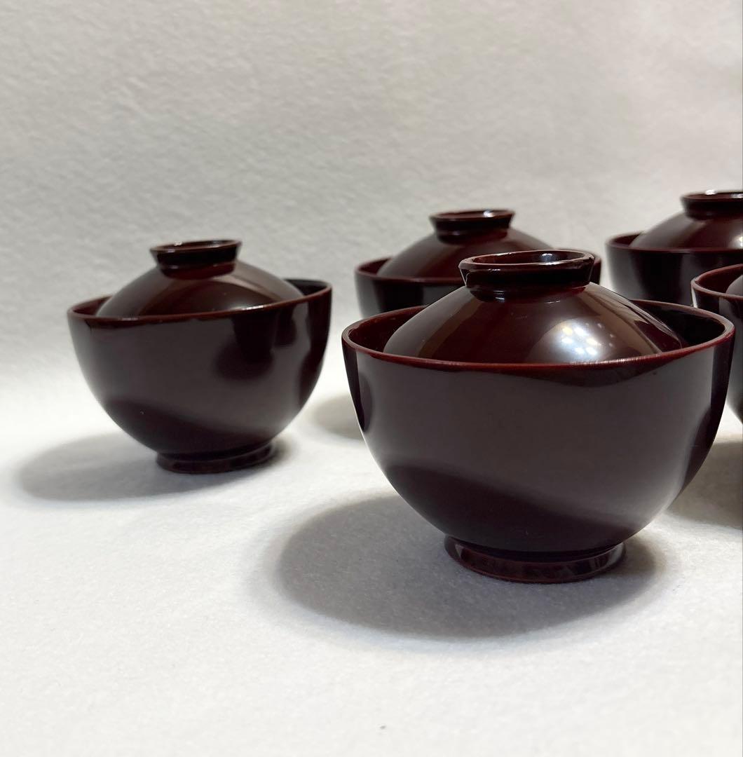 庫山窯 陶胎漆器 蓋付き煮物碗 五客 前畑陶器 和食器 懐石料理 絵変わり