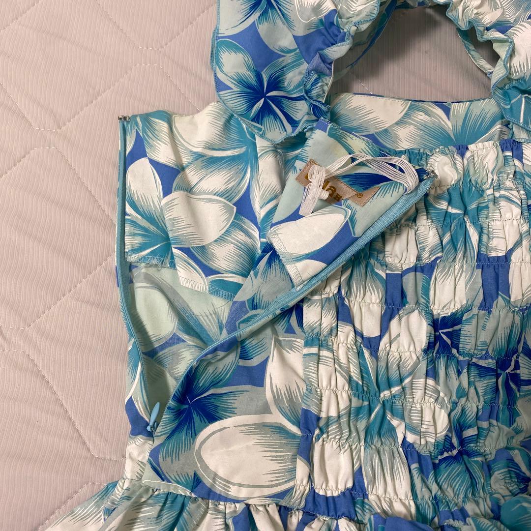 フラダンス衣装　プルメリア柄3段ドレス