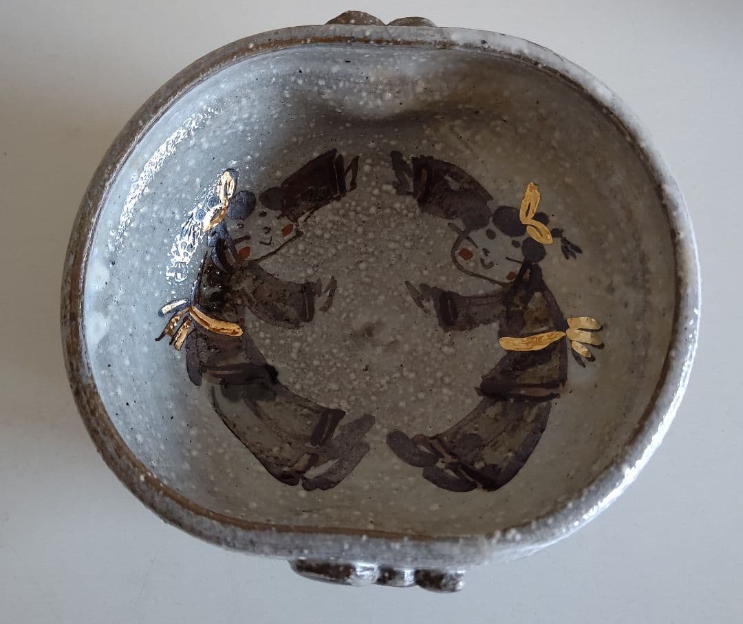 九谷焼 女流作家 鈴木晶子作 唐人 楕円小鉢揃 5客