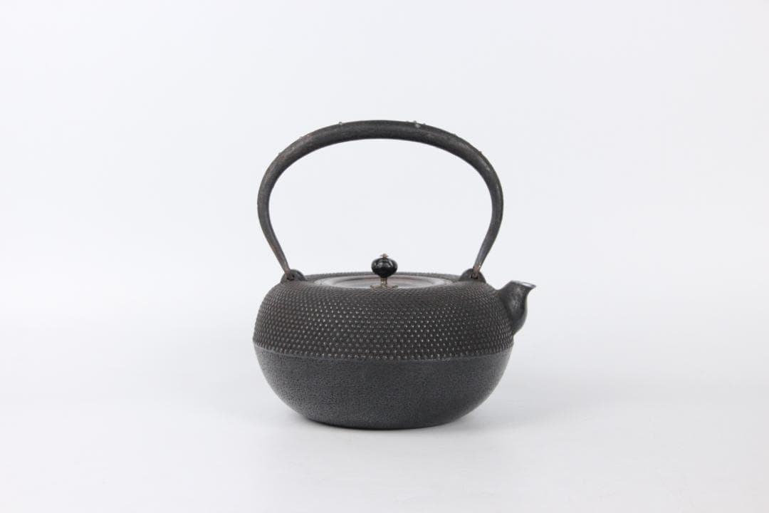 南部 保寿堂 銅蓋 銀口銀粒提手 1000ml 硬鉄 砂鉄 鉄瓶 FJ21-12