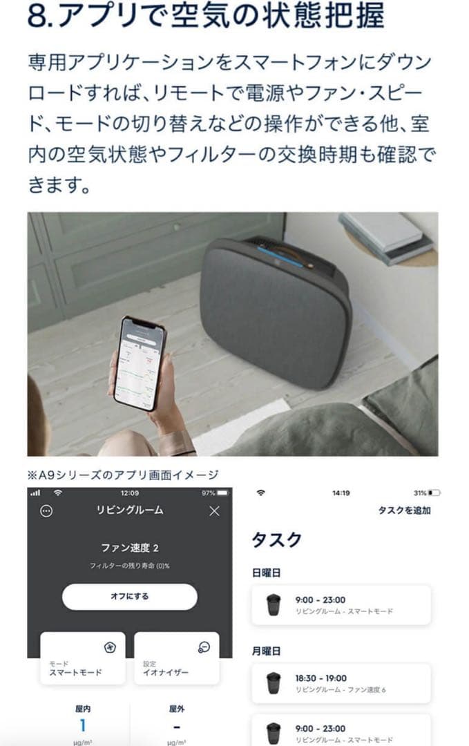 エレクトロラックス【Well A7】WA71-305GY空気清浄機25畳静音脱臭