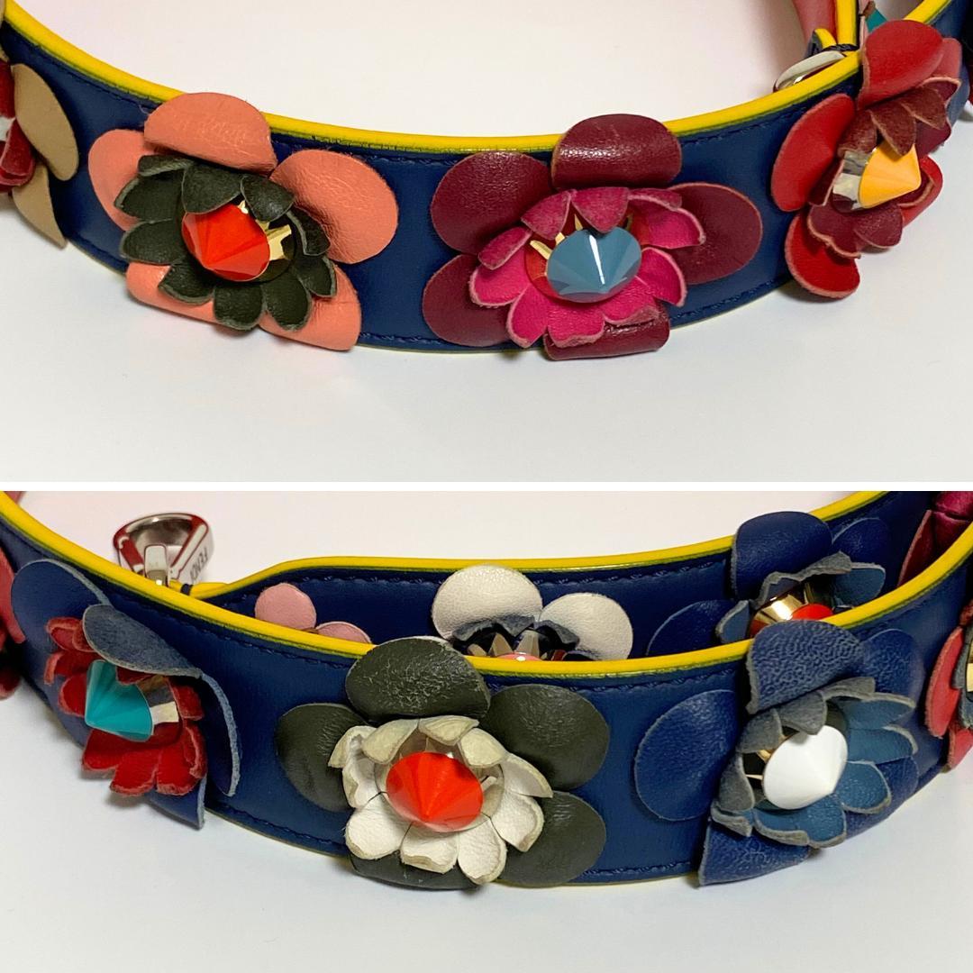 FENDI フェンディ　ストラップユー　フラワー　ブルー×レッド×イエロー