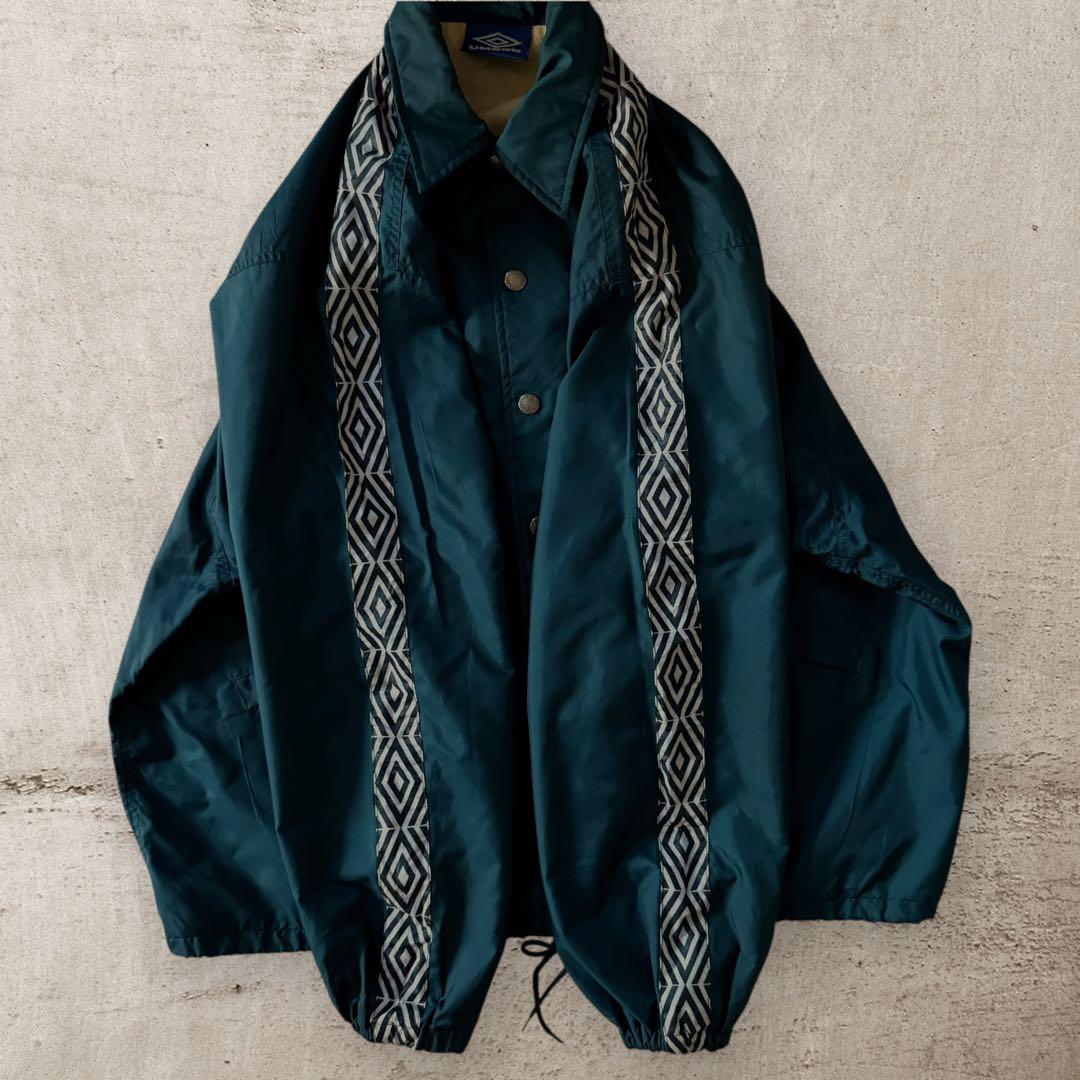 UMBROアンブロ90sコーチジャケット刺繍ロゴドローコードナイロンジャケット緑