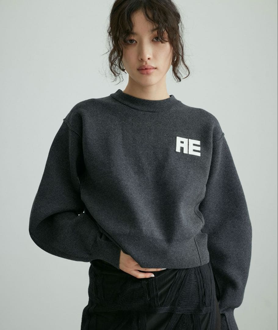 アダムエロペ　【サステナブル・洗える】フェルト刺しゅうニットプルオーバー