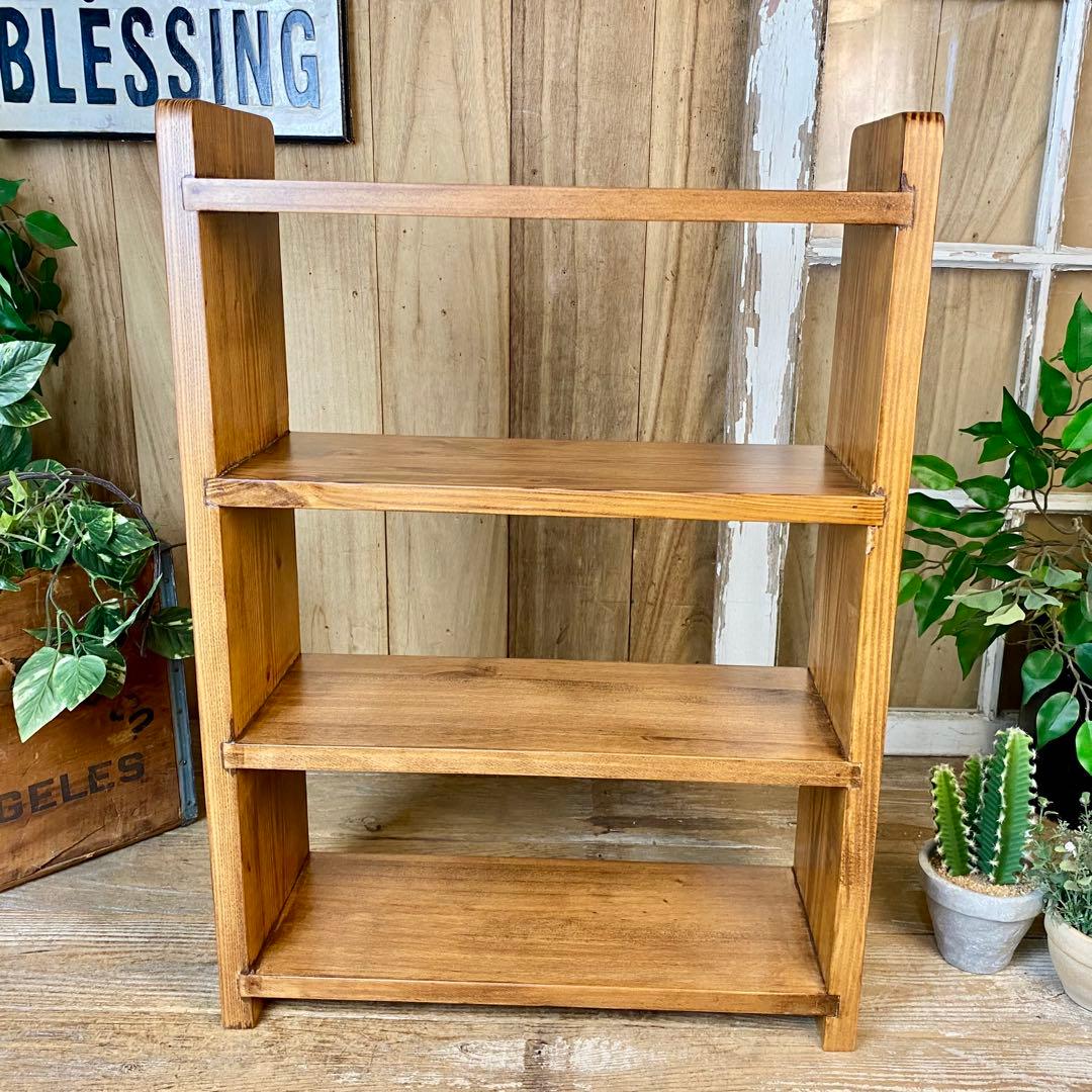 カントリー北欧パイン材四段ラックシェルフ（50㎝×70㎝）木製飾り棚調味料棚本棚