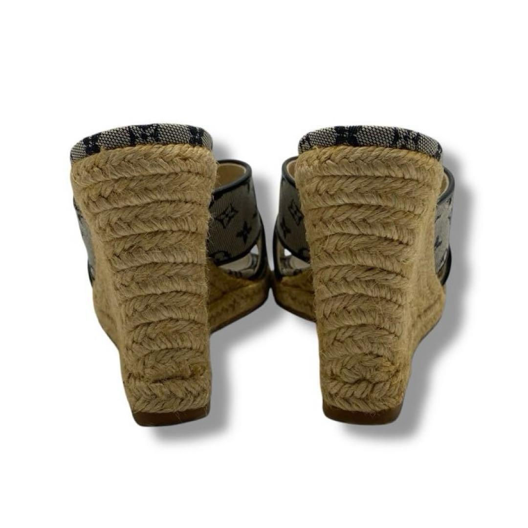 良品 ルイヴィトン モノグラム ヒール サンダル ミュール エスパドリーユ 21