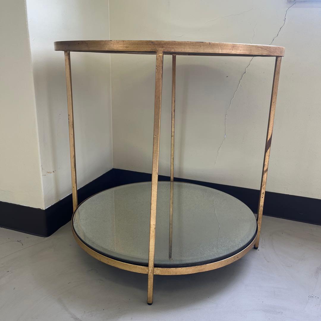 円形ガラスサイドテーブル ゴールドアンティーク仕様　122