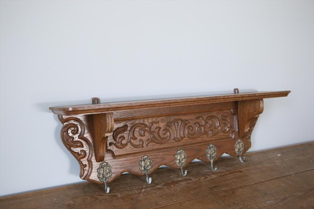 フランスアンティーク木製ウォールフック/壁掛けラック/シェルフ(84-55)