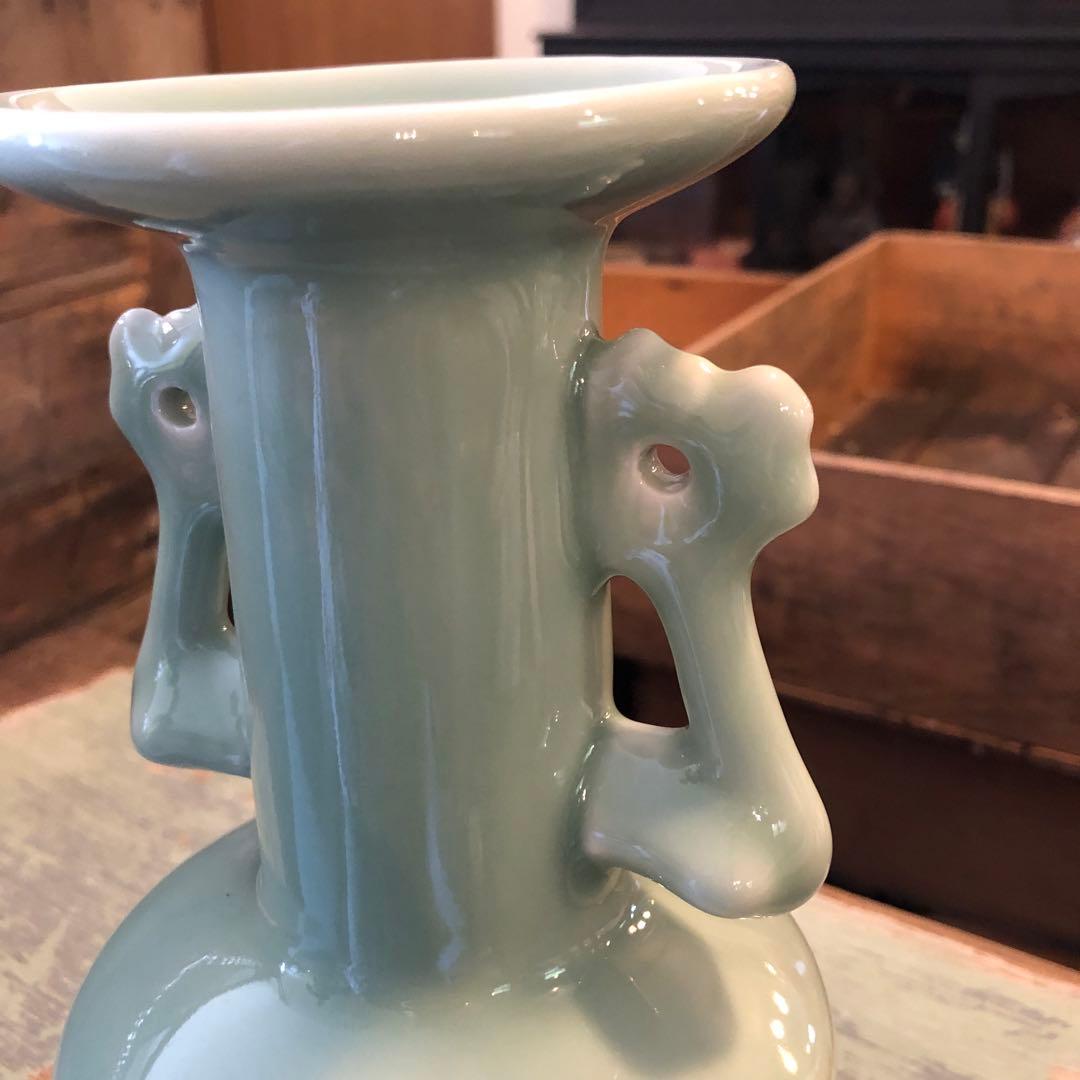 仿宋青磁鳳凰耳瓶 花瓶 共箱