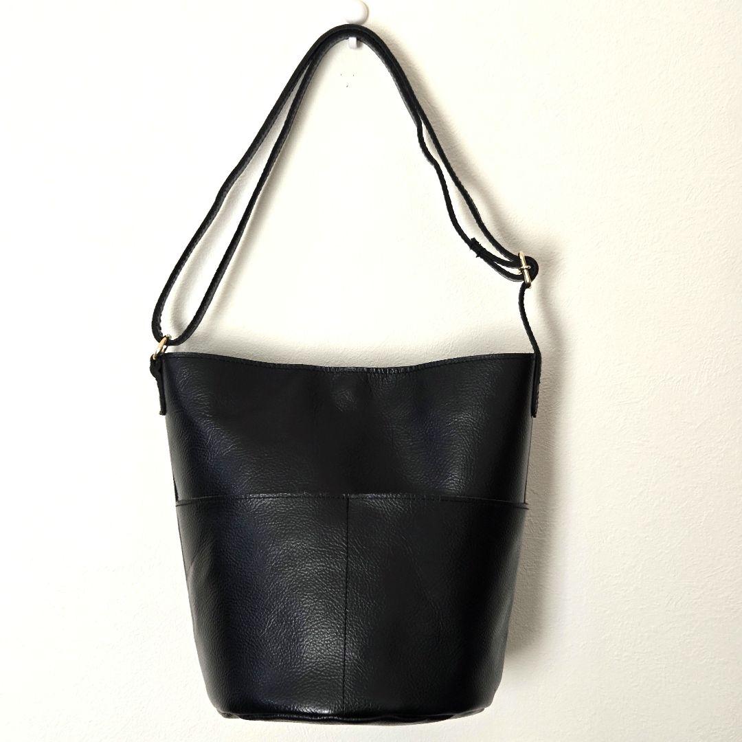 状態良・【OUR】アワーホーム ショルダーバッグ レザー 黒 バケツ型