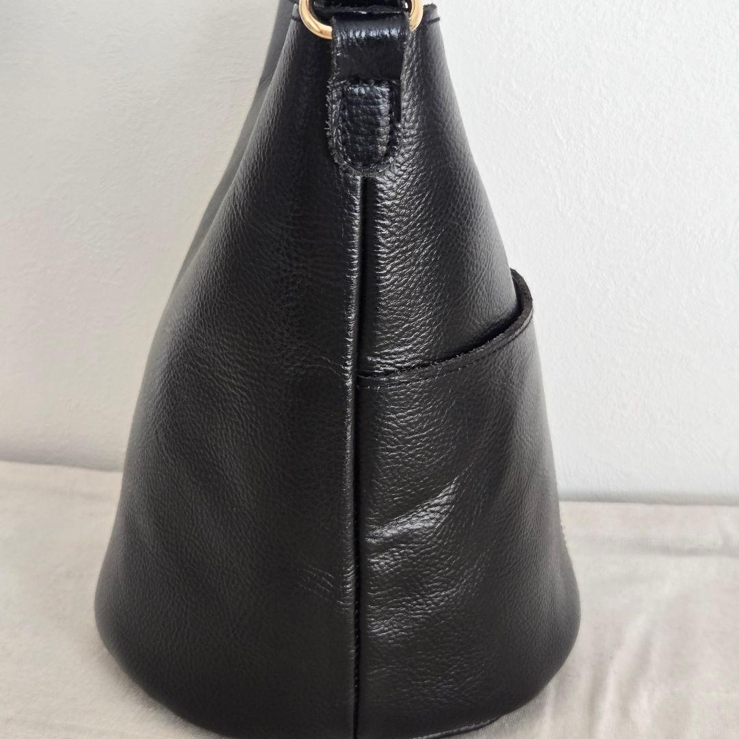 状態良・【OUR】アワーホーム ショルダーバッグ レザー 黒 バケツ型