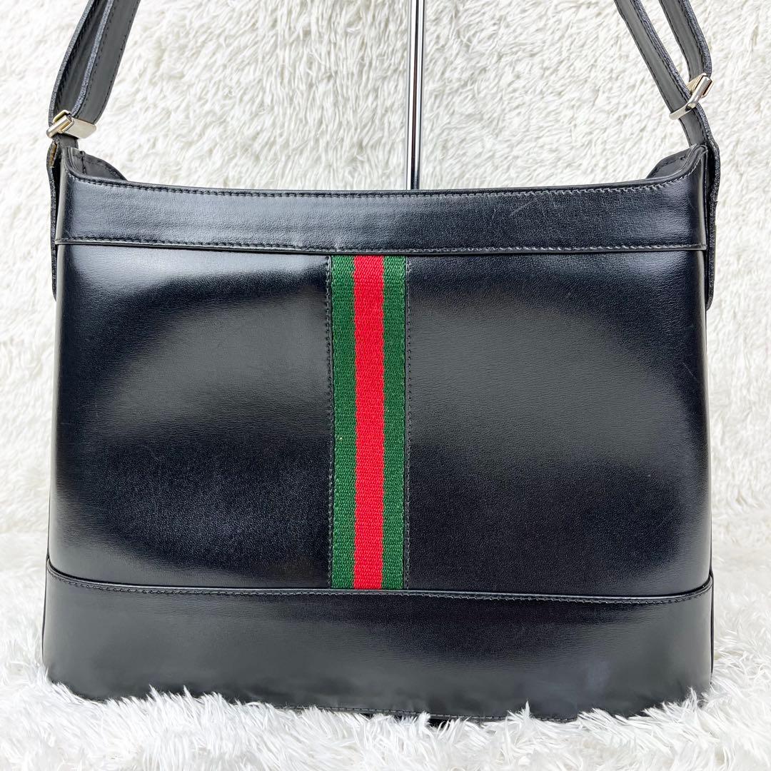 【極美品】オールドグッチ シェリーライン レザー バケツ型 ショルダーバッグ