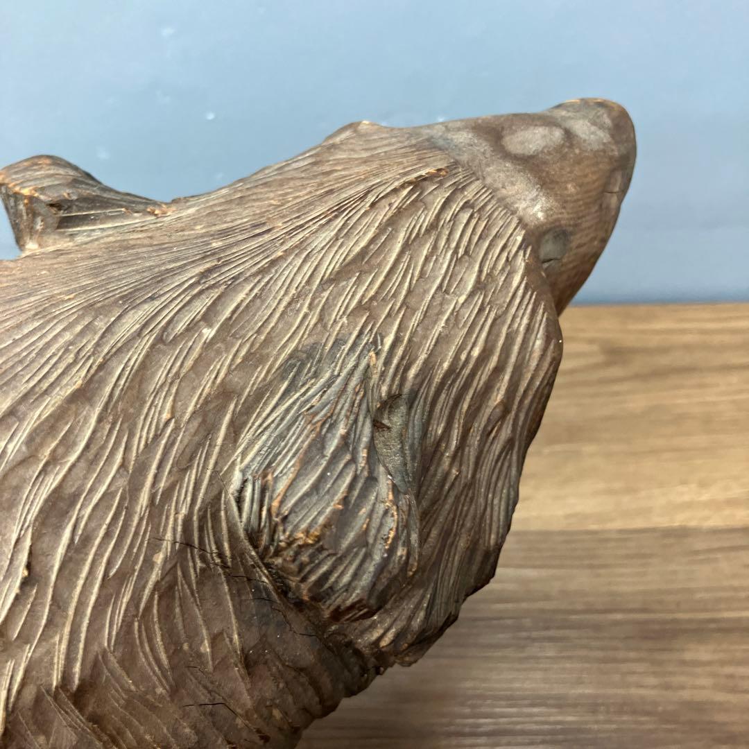 E-4 木彫りの熊 置物 北海道 民芸品 彫刻 木彫り 一刀彫 熊 置物 吠え熊