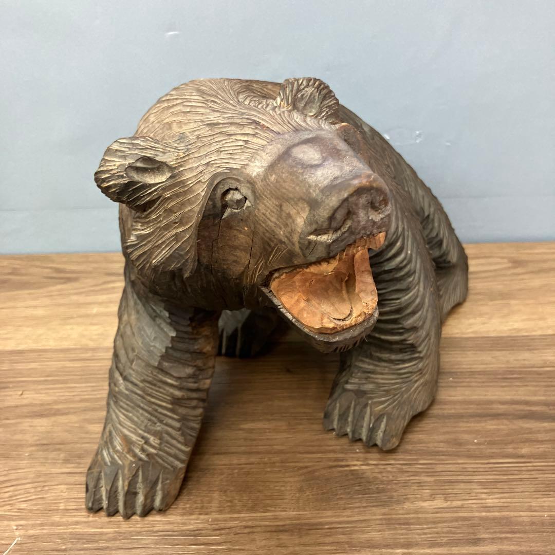 E-4 木彫りの熊 置物 北海道 民芸品 彫刻 木彫り 一刀彫 熊 置物 吠え熊