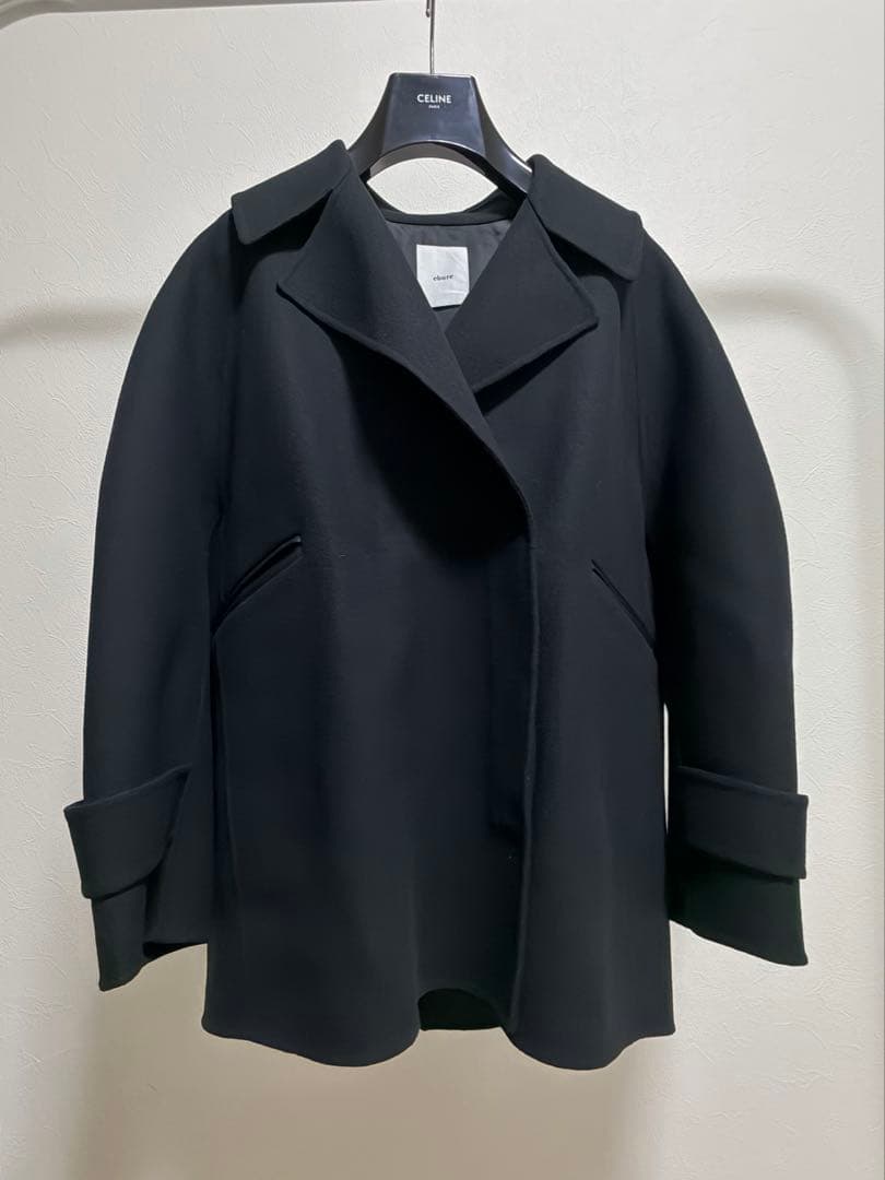 今期エブール ジロンラムメルトン ビッグカラーミドルコート 黒36 完売品？