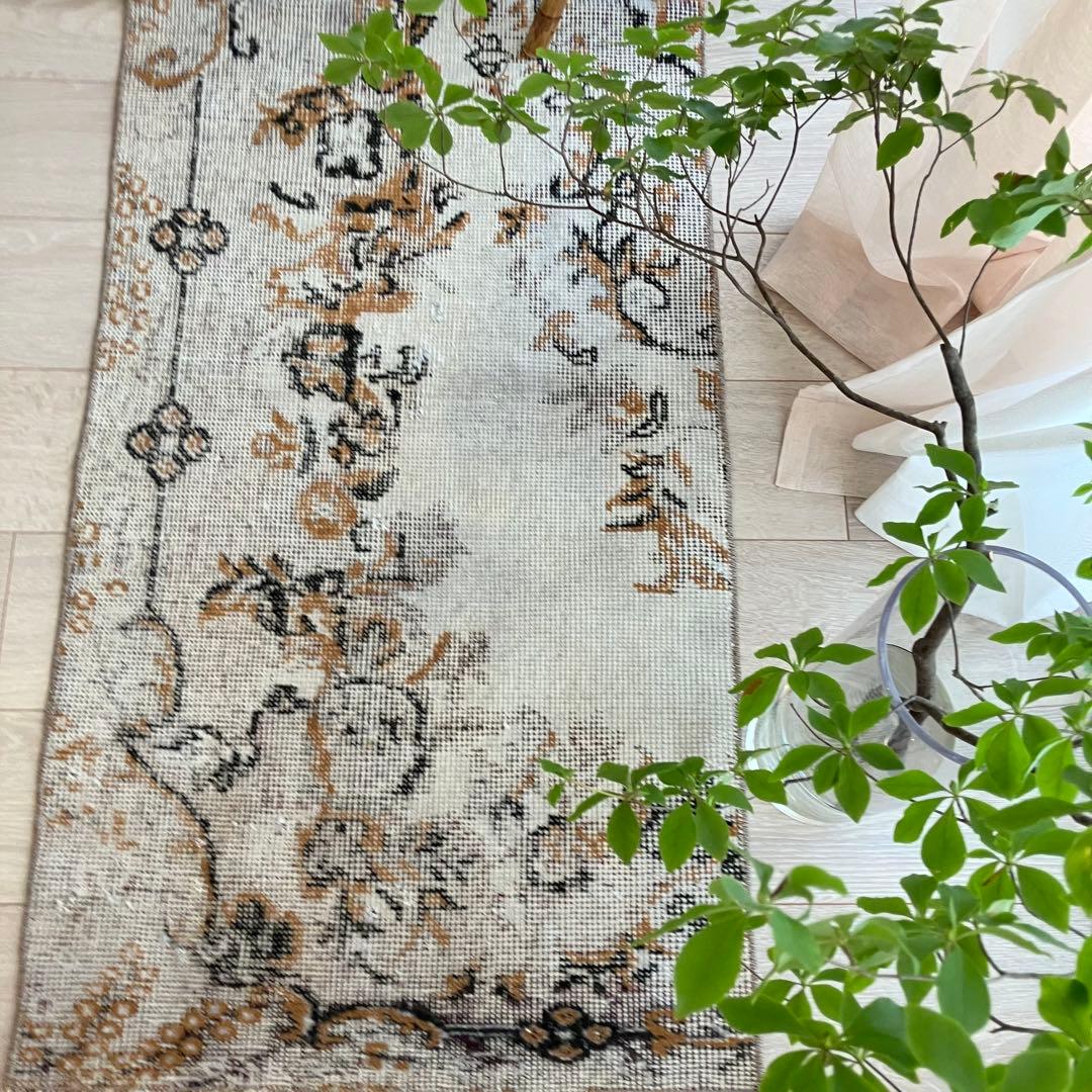 ライトグレー54×199ブラック　キャラメル　ランナー　トルコヴィンテージラグ