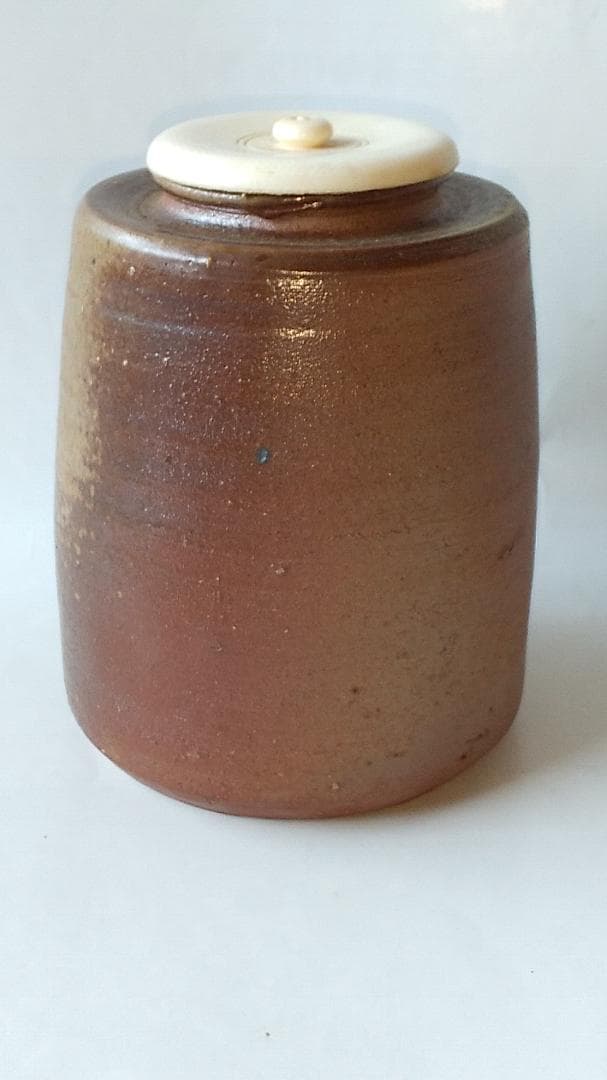 備前焼 三村陶伯 作 肩衝茶入 仕覆 笹蔓緞子 茶道具 共箱 共布 栞 美品