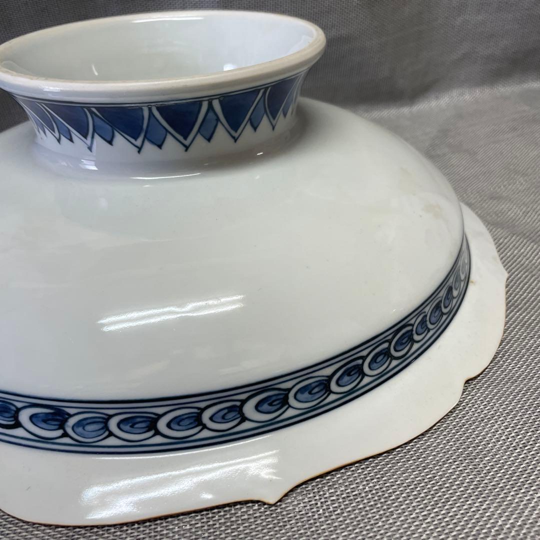 有田焼　染付　桔梗縁十寸鉢　平戸松山窯　30センチ　大皿　盛り鉢　台座付き　脚付