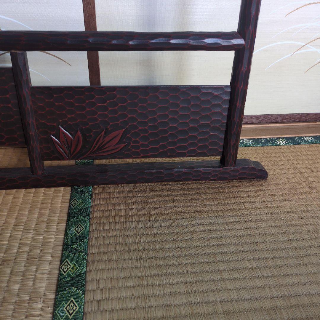 昭和レトロ 折りたたみ衣桁 鎌倉彫 木製 古民具 着物掛け ハンガーラック