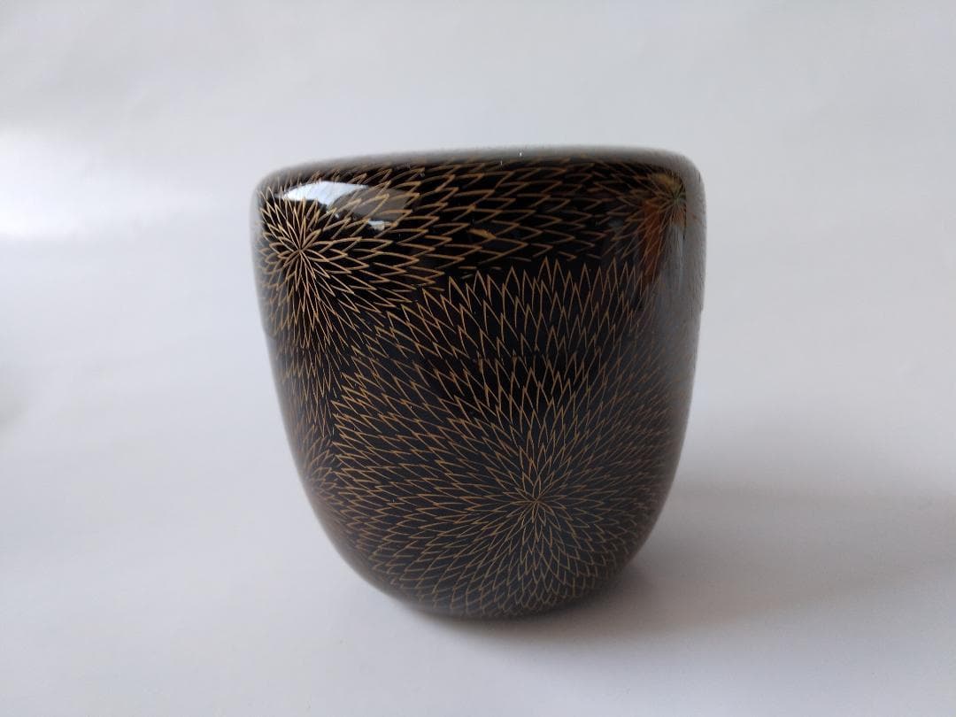 輪島塗 棗 新田義明 作 金彩 彫菊詰 棗 共箱 共布 漆器 漆芸 茶道具 美品