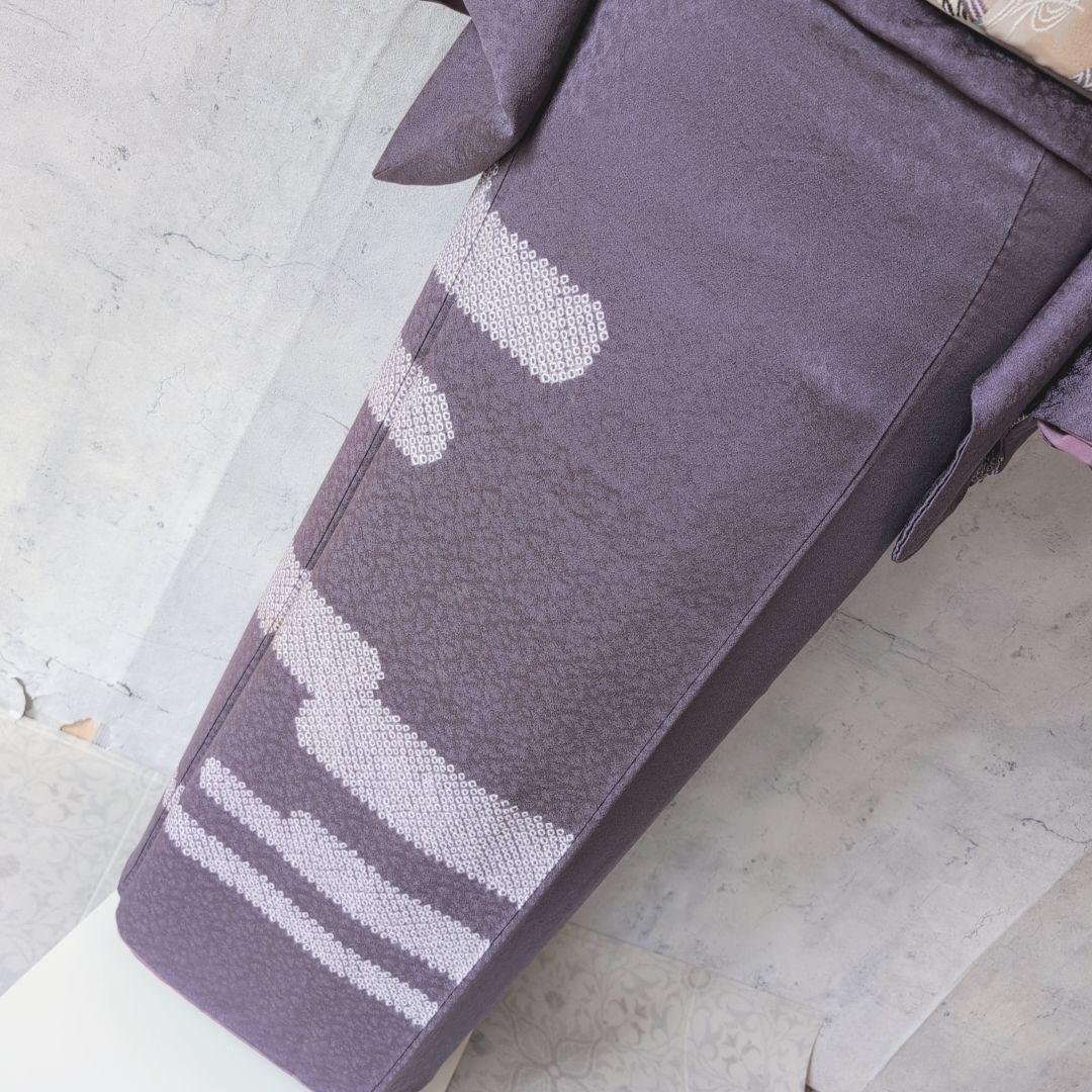 訪問着　フルセット　着物　付け下げ　正絹　絞り　紫　C2