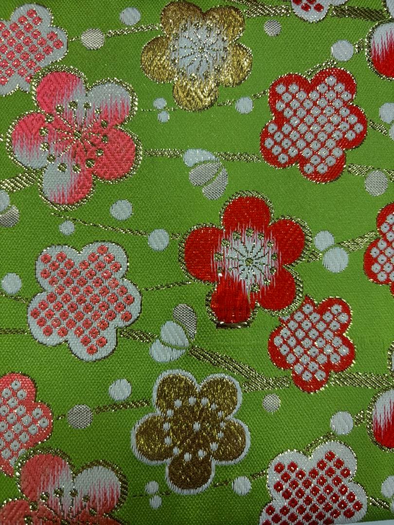 七五三　新品　結び帯セット　黄緑　梅　鹿子柄　カラフル装飾　日本製