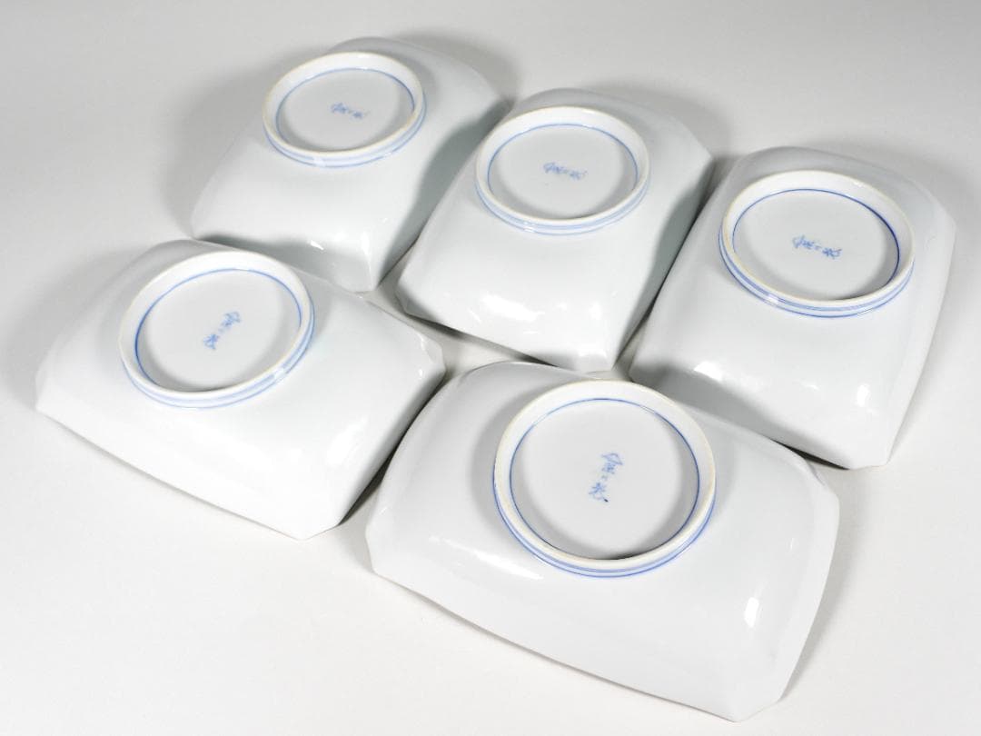 深川製磁 染錦花丸紋 長角皿　刺身皿5枚