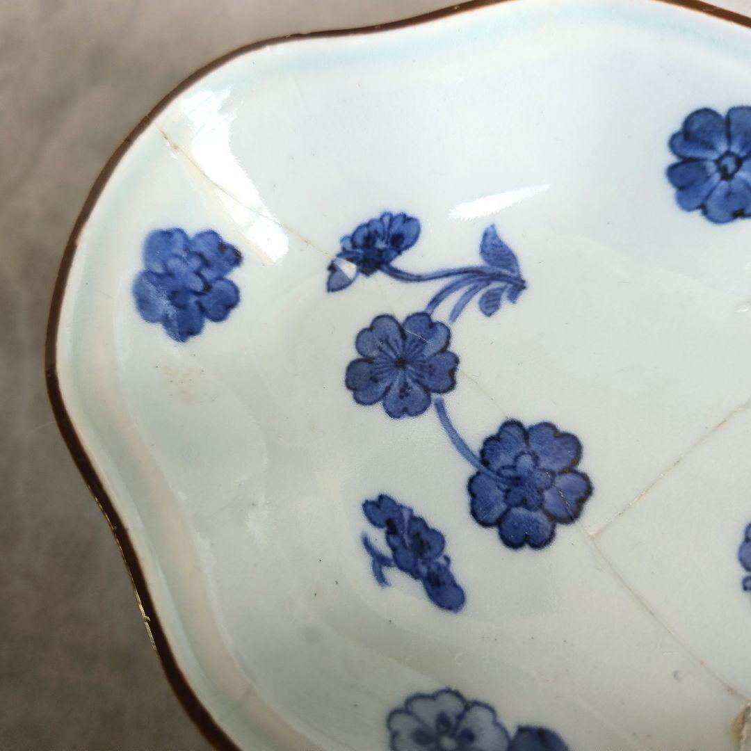 古伊万里　藍柿手　染付　向付　桜　江戸時代　骨董　金直し　金継ぎ　アンティーク