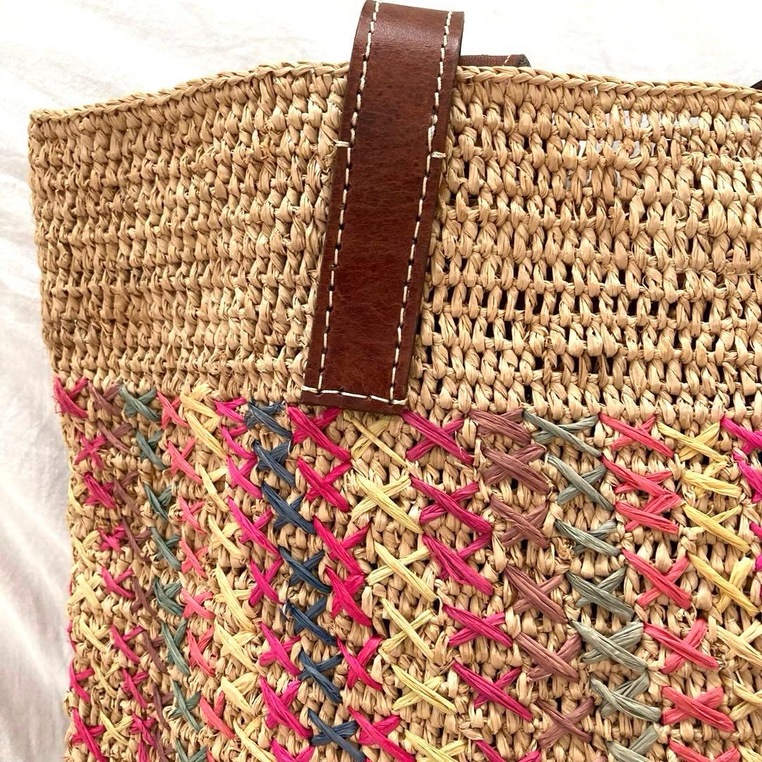 レア　IBELIV アイビリーブ　ラフィア　トートバッグ　革ベルト　カゴバッグ
