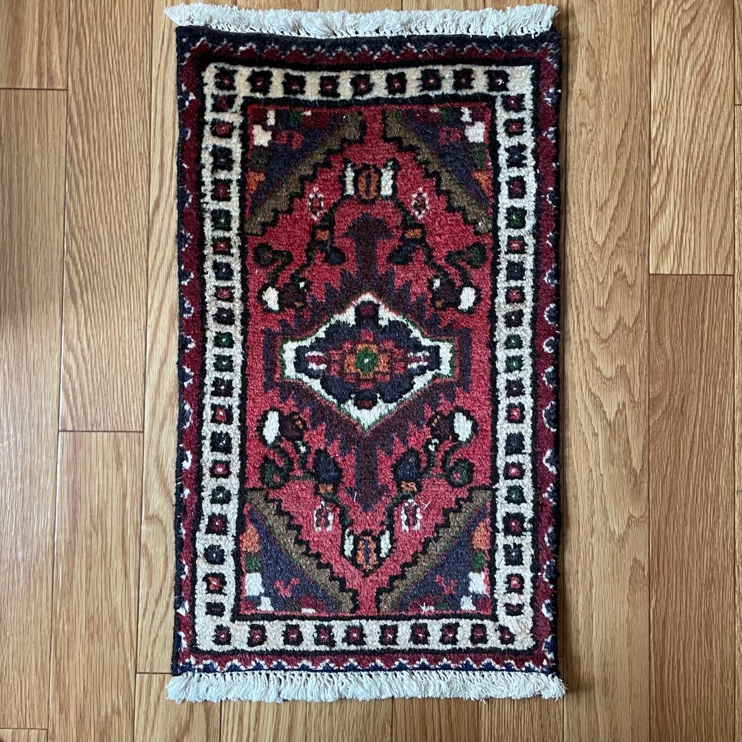 トライバルラグ ハマダン産 本物 ペルシャ絨毯 手織りサイズ 34/56cm