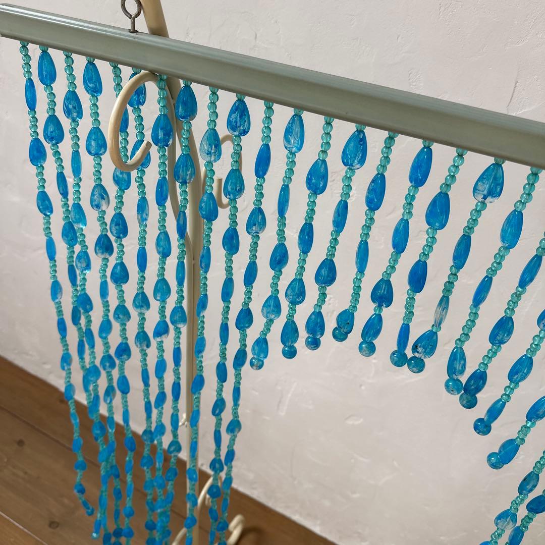 昭和レトロ　ビーズのれん　当時物　レトロポップ　ブルー　懐かしい　希少　アーチ