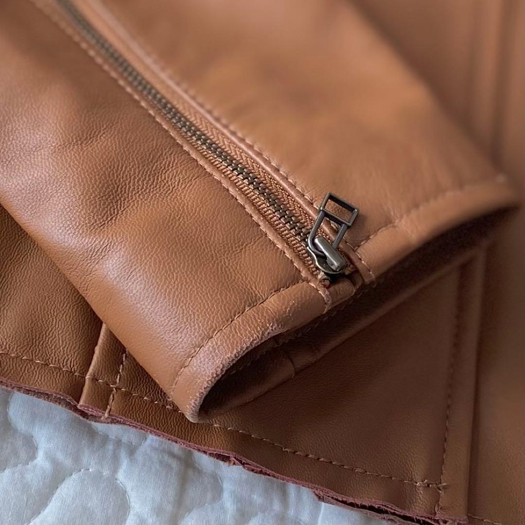 専用★もりのがっこう　ラムレザーノーカラージャケットブルゾン　キャメル