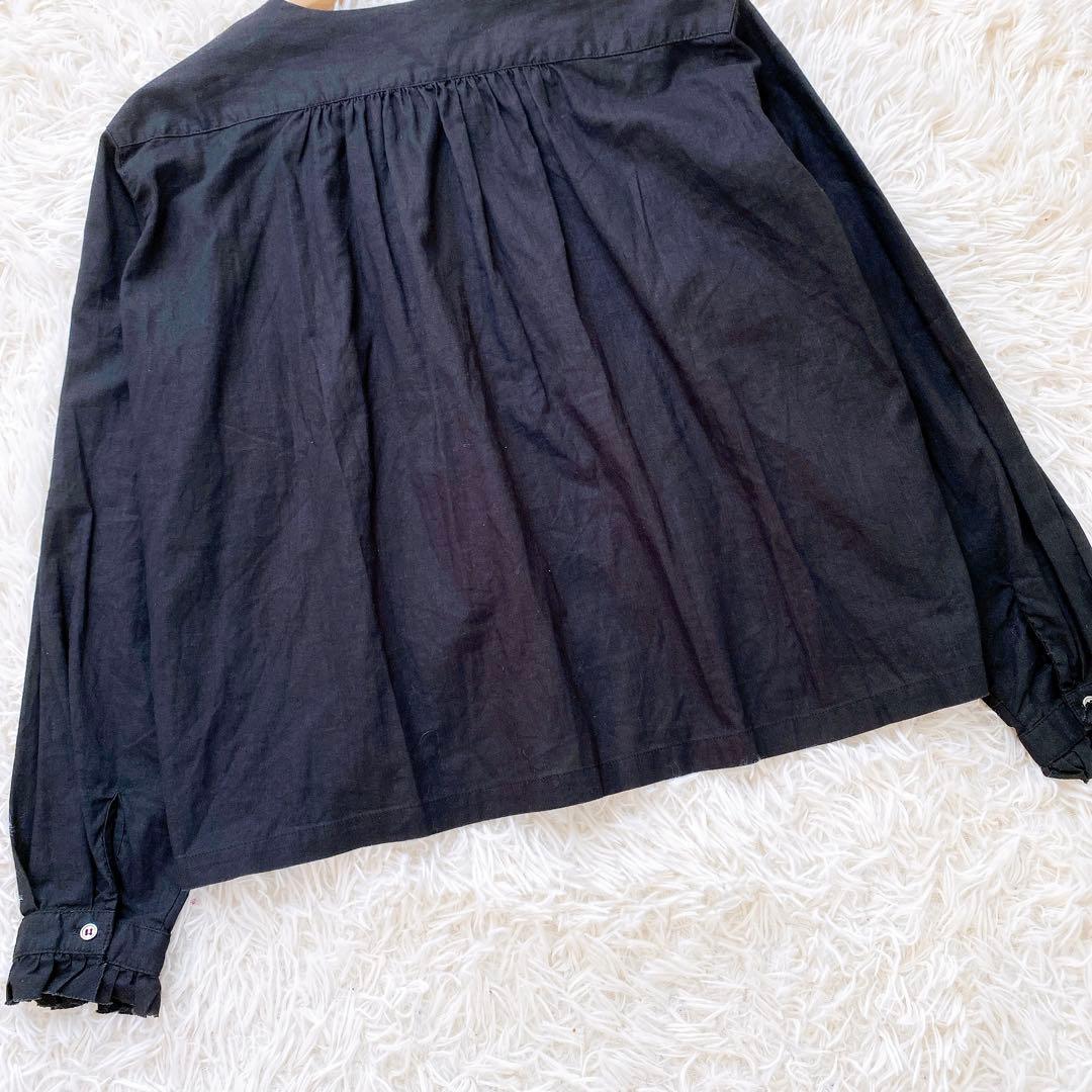 【美品】kagure かぐれ　コットンリネンワッシャーフリルブラウス　ノーカラー