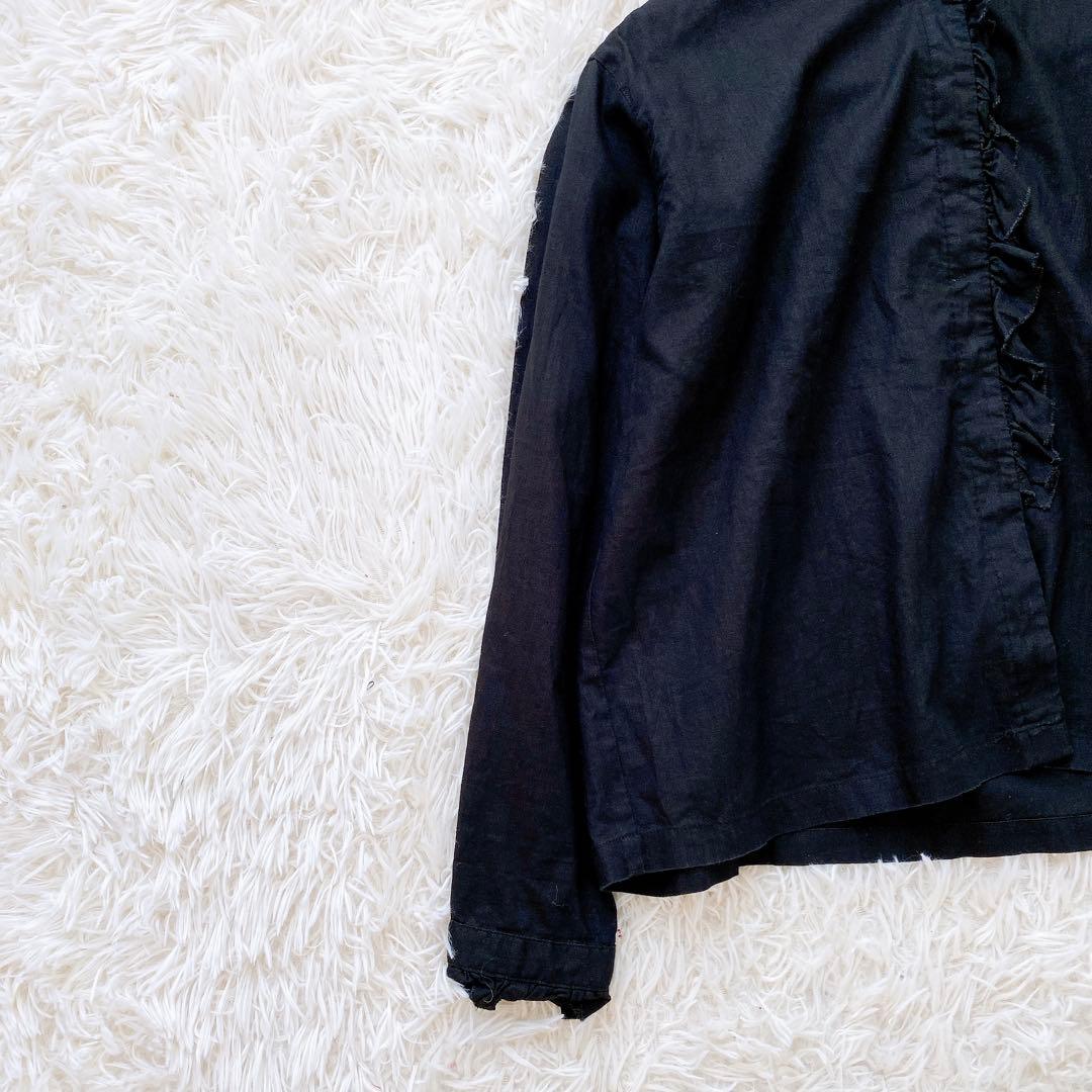 【美品】kagure かぐれ　コットンリネンワッシャーフリルブラウス　ノーカラー